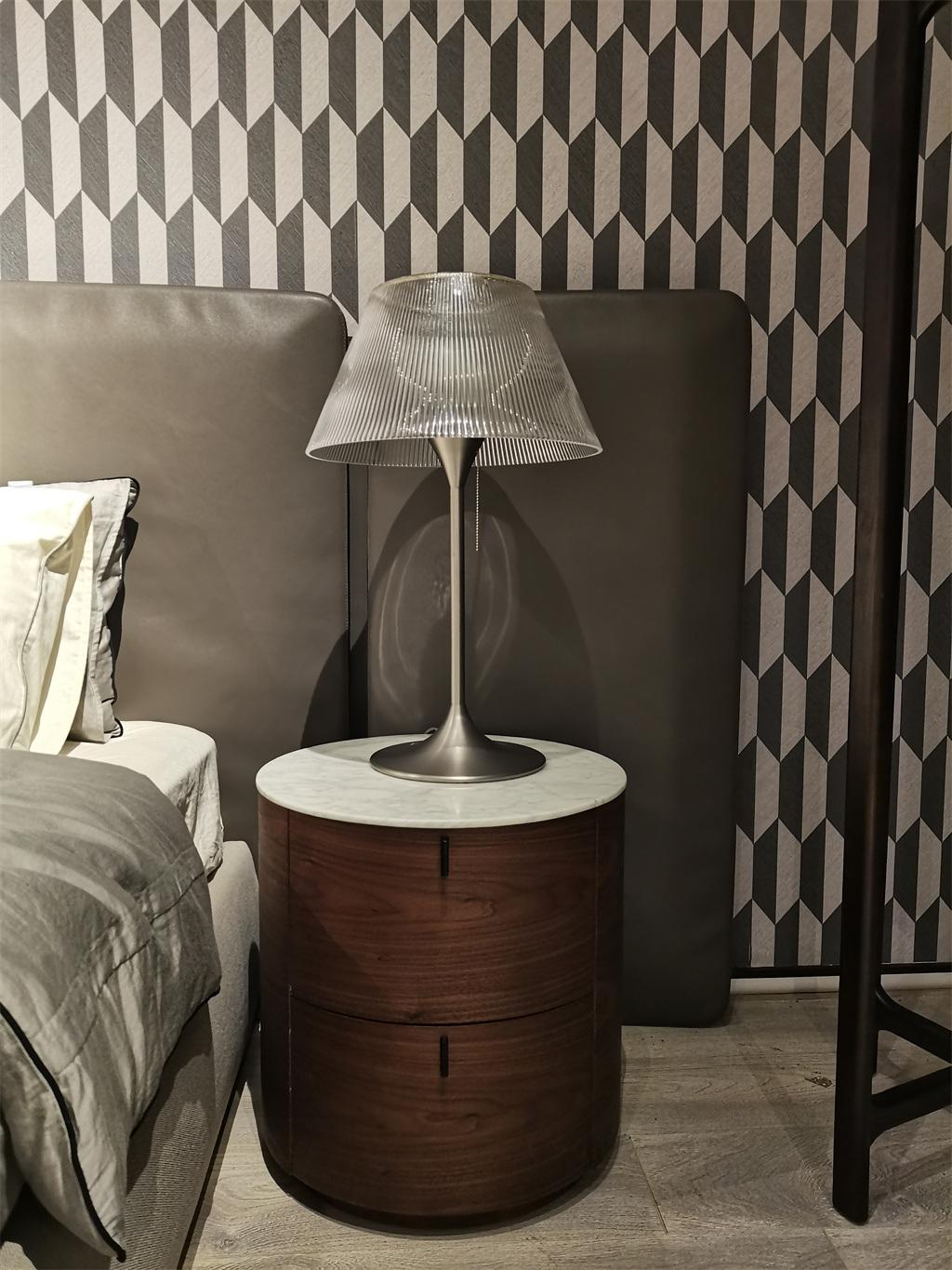 Luxury Round Table Natural Marble Top Walnut Veneer Body Nightstand Bedside Table Light Table