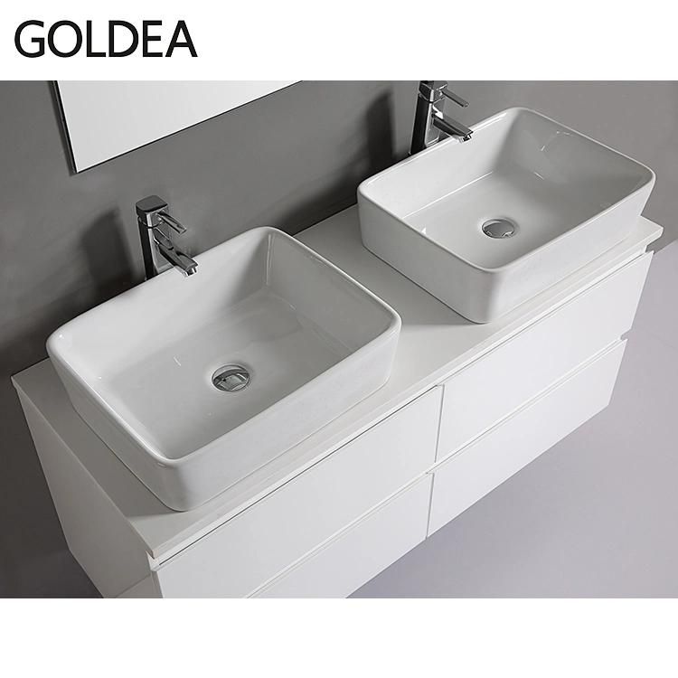 High Gloss White PU Painting Bathroom Cabinet Double Sink Bathroom Vanity