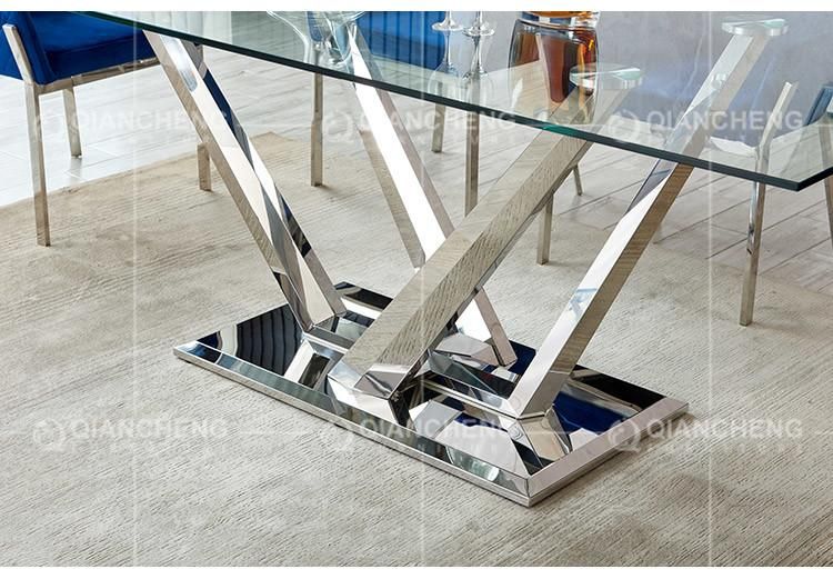 Modern Dining Furniture Golden Stainless Steel Glass Dining Room Table