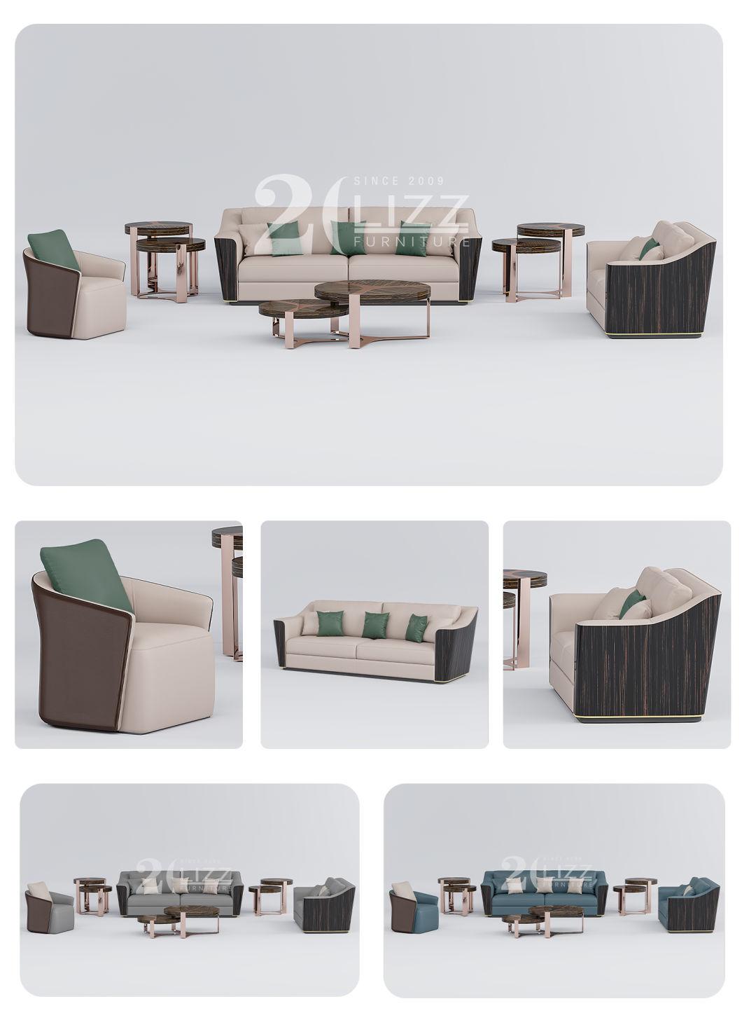 Factory Direct Sell American Style Living Room Real Leather Sofa with Unique Coffee Table Modern Home Furniture