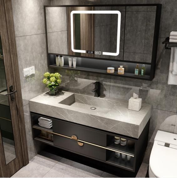 Light Luxury Simple Bathroom Cabinet Combination Toilet Hidden Mirror Cabinet Rock Board Wash Hand Wash Basin Integrated Wash Table