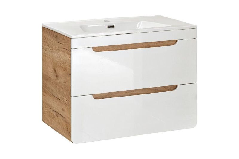 600mm Oak Modern Wall Vanity with Sink Bathroom Cabinet Unit Drawers