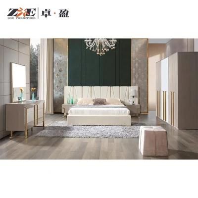 Luxury Design Dubai Home Furniture Modern Glossy Walnut Bedroom Set