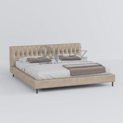 High End Quality European Home Furniture Upholstered Stainless Steel Leg Luxury Leather Bed Tufted Design