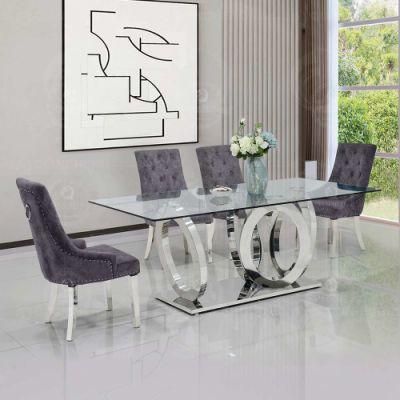 Dining Room Furniture Grey Glass Modern Dining Table Sets with 6 Chairs