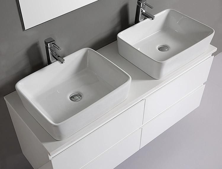 High Gloss White PU Painting Bathroom Cabinet Double Sink Bathroom Vanity