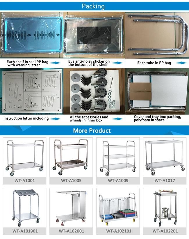 Stainless Steel 2 Tiers Round Tube Transport Trolley for Hospital Using