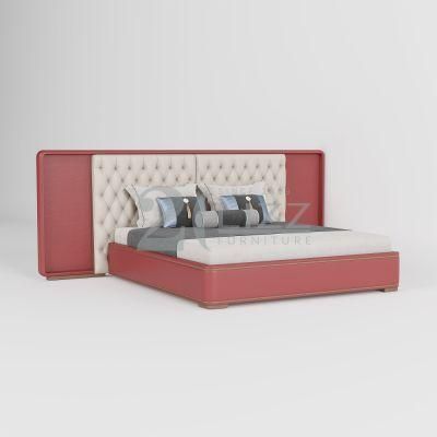 High Quality Modern Wooden Double Bed King Queen Size Bedroom Bed with High Headboard for Room Furniture