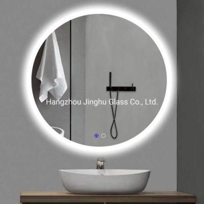 LED Lighted Round Mirror Wall Mount Circle Illuminated Bathroom Vanity Mirror with Anti-Fog