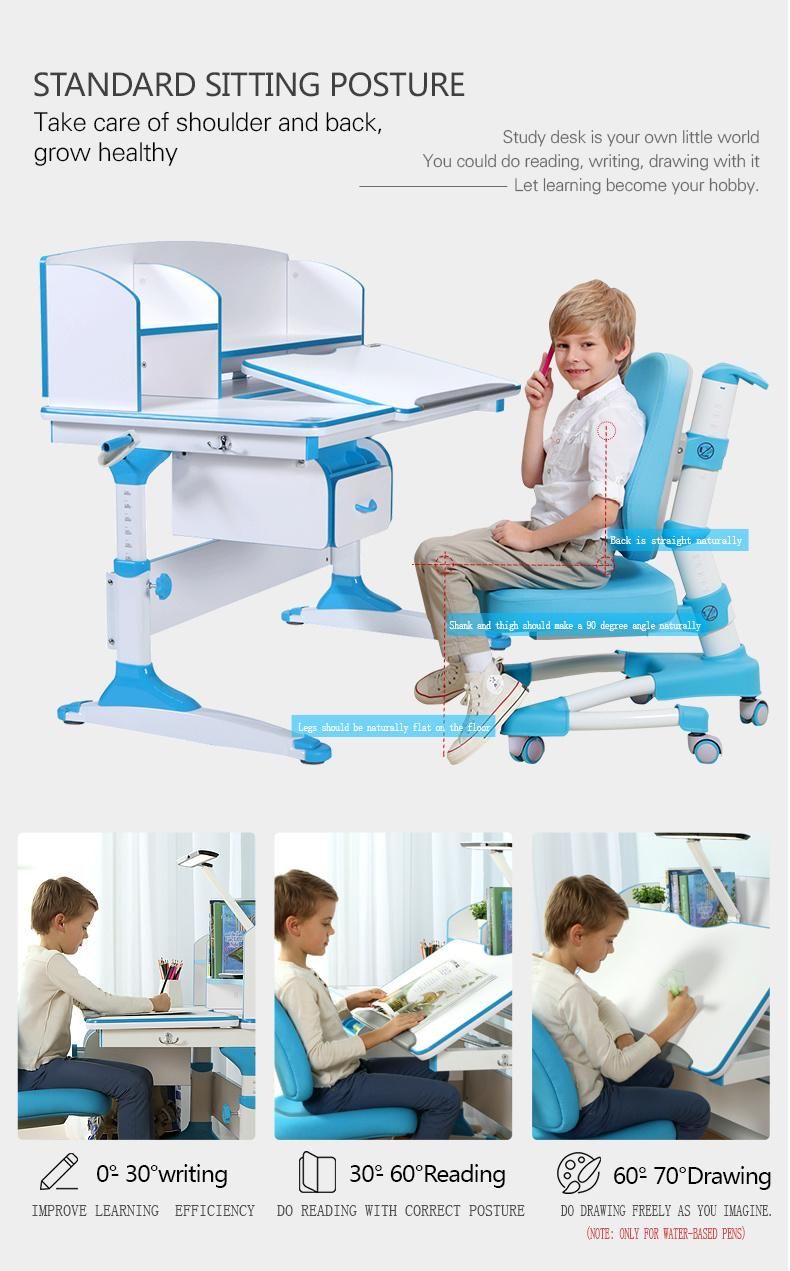 Adjustable Height Wooden Children Desk and Chair for Writing
