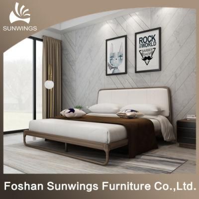 Light and Luxury Unique Design Ash Solid Wood with PU Leather Double Bed for Hotel