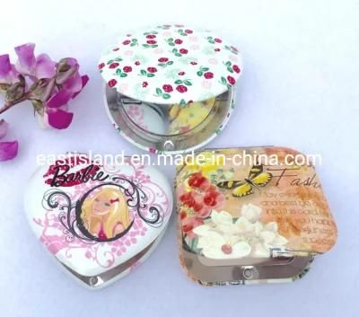 Heart Shape Printed Aluminium Compact Makeup Mirror