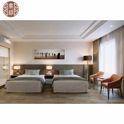 Commercial Hotel Guestroom Furniture Oak Wood Queen Headboard Bedroom Bed