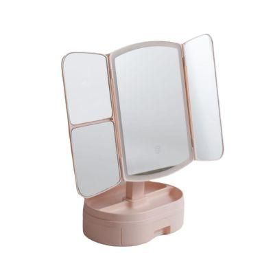 Desktop Vanity Mirror Beauty Makeup Desktop Smart 3 Folding Portable Shell Mirror with Light Filling Mirror LED Light Makeup Mirror