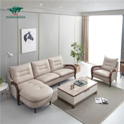 Chinese Top Grain Chaise Sectional Leather Living Room Sofa Wood Frame Leather Furniture