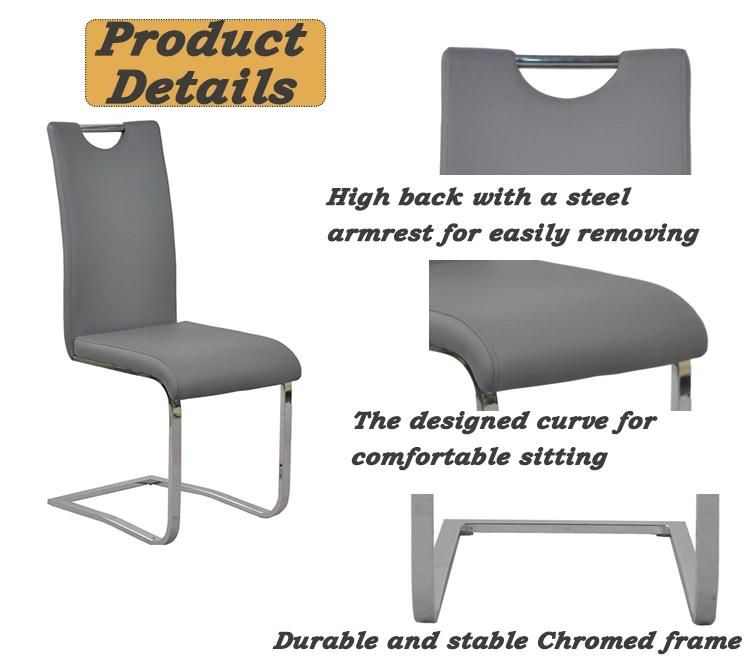 Industrial Home Furniture Chromed Finished High Leather Back Dining Chair with Chrome Legs for Cafe Bar