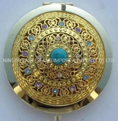 Metalic Antique Compact Pocket Mirror with Diamond Decoration