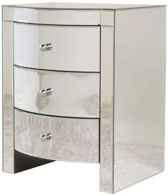 Contemporary 3 Drawers Silver Mirrored Nightstand Curved Design End Table