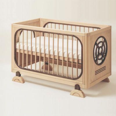 Custom High-End Adjustable Height Kids Bed Extendable Solid Wood Baby Cot with Universal Wheels