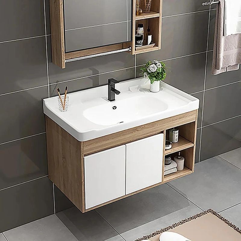 32"Melamine Board Bathroom Vanity White & Gray Natural Bathroom Vanity Integral Ceramic Sink Floating Bathroom Cabinet