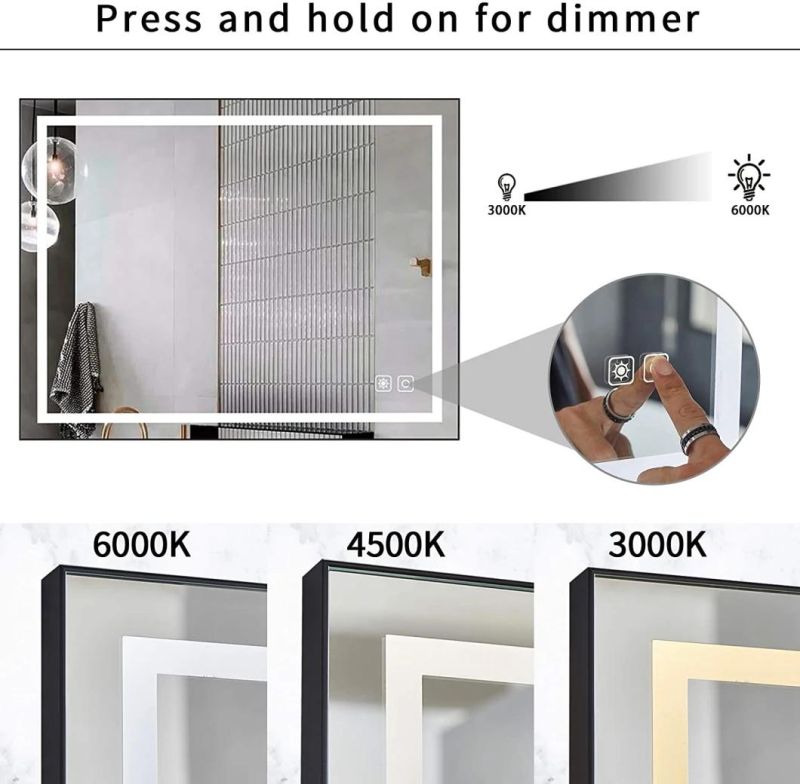 Illuminated Smart Frameless Rectangular Bathroom LED Mirror with Defogger Dimmer Magnifier