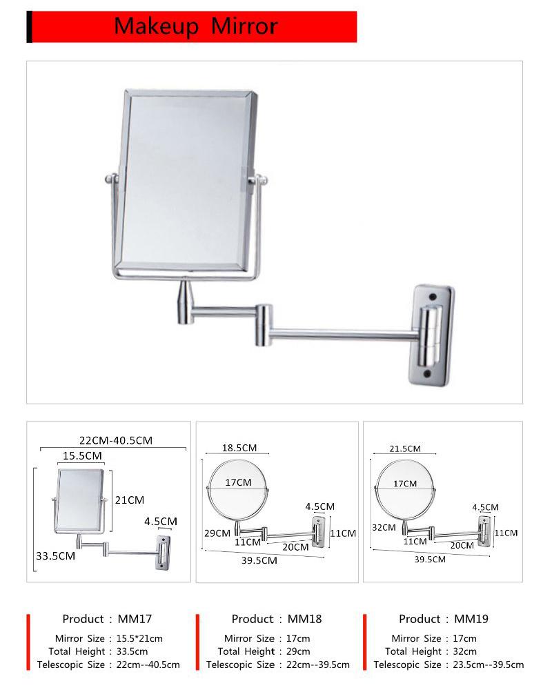 Bathroom Rectangle Makeup Mirror Bathroom Magnifying Beauty Mirror Double-Sided High-Definition Folding Telescopic Wall-Mounted Mirror Customization