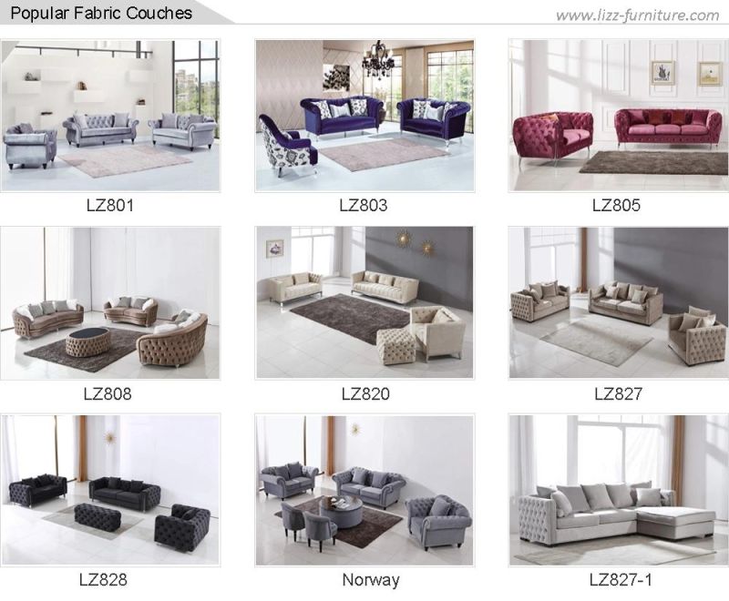 Leisure Sofa Furniture Set Chesterfield Living Room Sectional Wooden Sofa