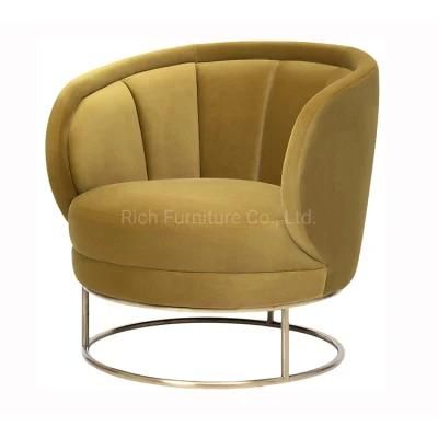 Leisure Sofa Chair Modern Armchair Velvet Sofa Living Room Furniture with Brass Golden Metal Legs