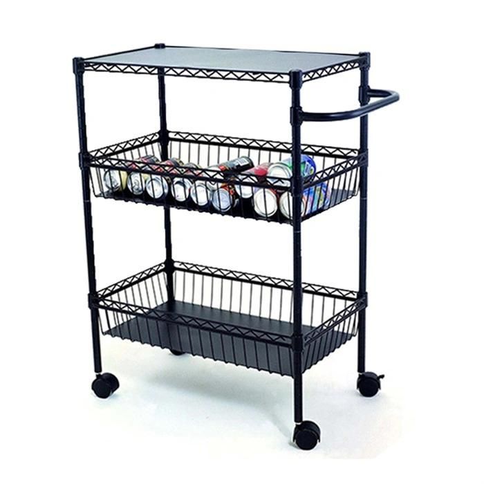 3 Tier Chrome Steel Wire Basket Shelf Trolley Cart for Kitchen Storage