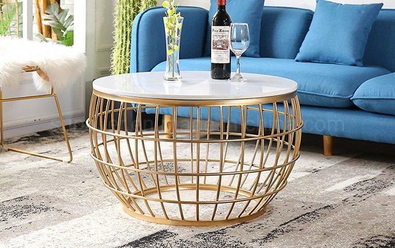 Cheap Price Glass Coffee Table with Gold Metal Base