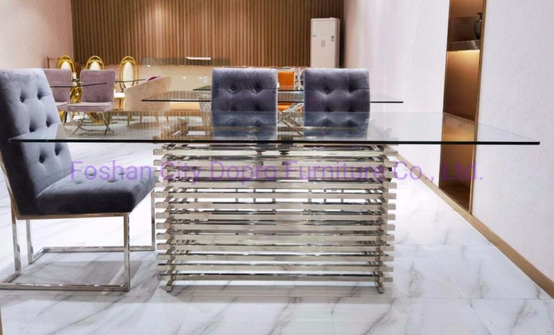 Hot Sale 2021 New Stainless Steel Home Furniture Clear Glass Dining Table