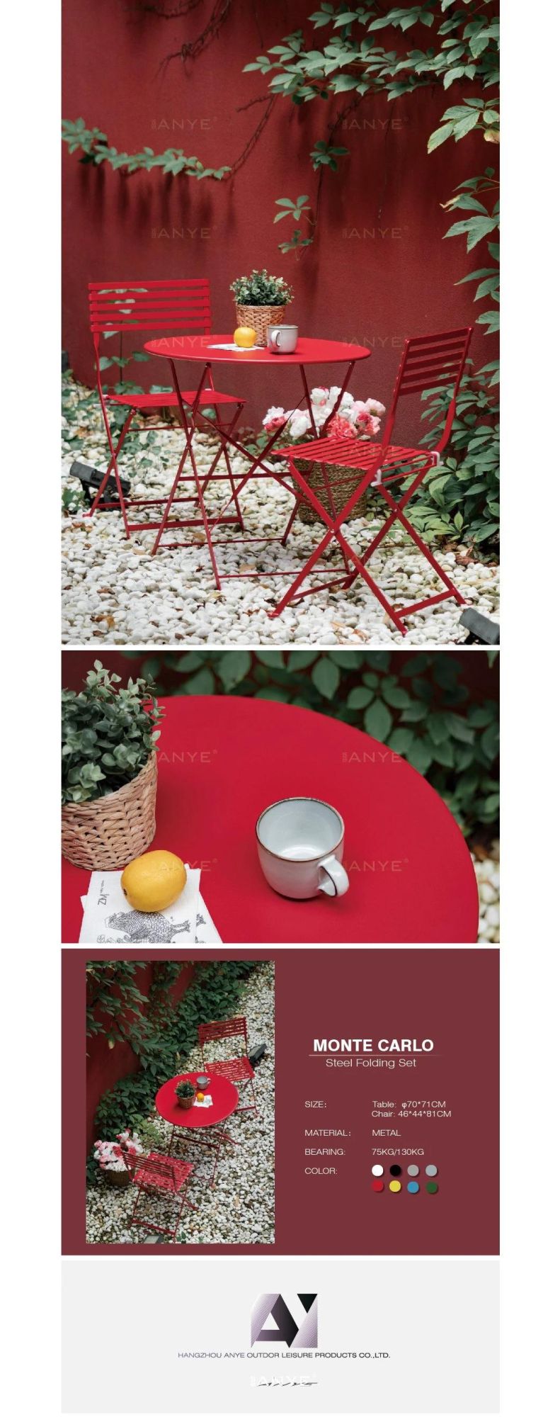 Modern Backyard Steel Furniture Rust Resistant Foldable Tea Table and Chair Outside Furniture