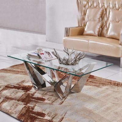 Modern Living Room Dining Table Set Tempered Glass Top Coffee Table Stainless Steel Base