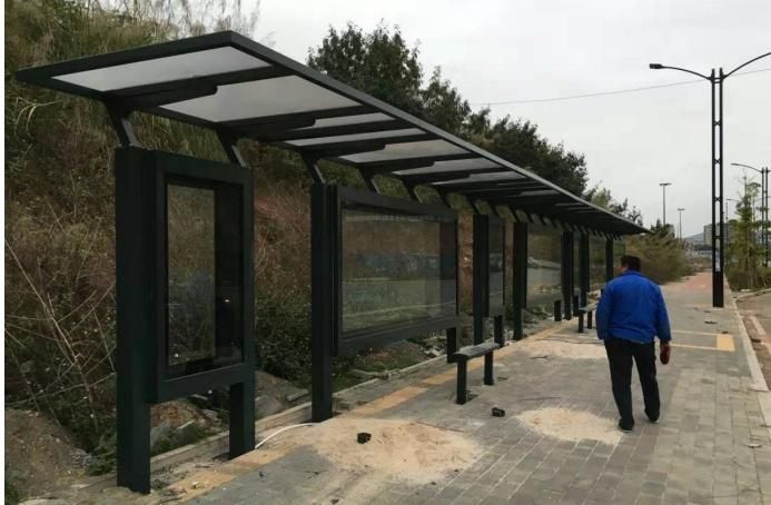 Bus Shelter Manufacturer Design Customized Modern Stainless Steel, Tempered Glass Waiting Pavilion for Bus Shelter