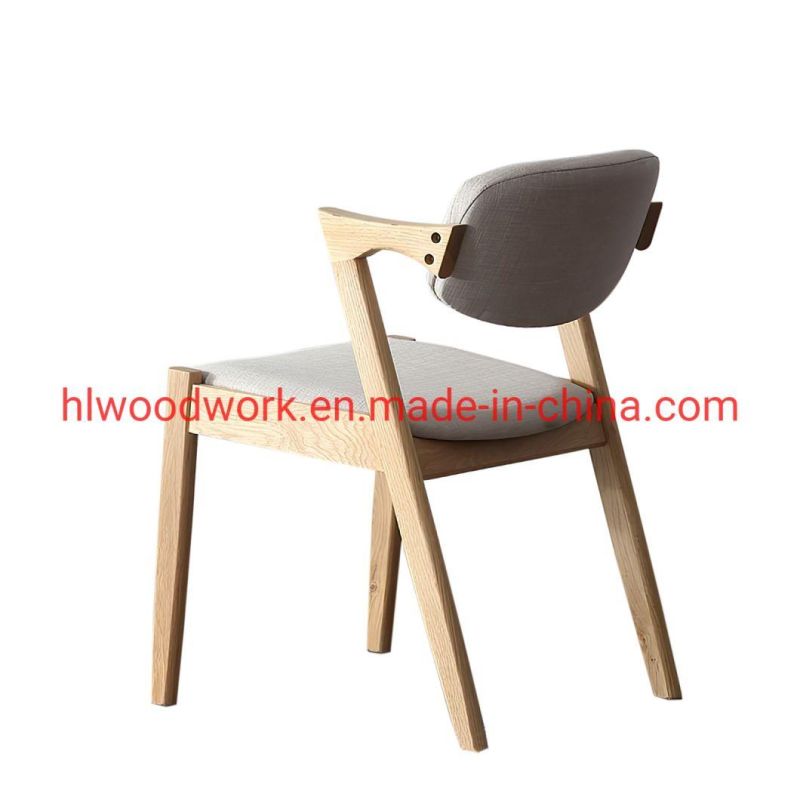 Oak Wood Z Chair Oak Wood Frame Natural Color White Fabric Cushion and Back Dining Chair Coffee Shop Chair Office Chair Home Furniture