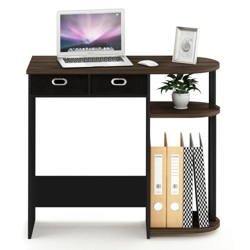 Home Laptop Notebook Computer Desk/Table, with 2 Bin Drawers, Black/Grey