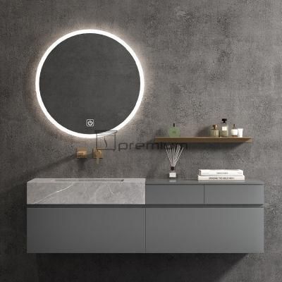 Modern Designer Wooden Bathroom Cabinet Sintered Stone Vanity Countertop LED Mirror Luxury Bath Furniture