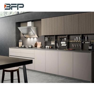 Chinese Dark Flat Style Modern Design Vinyl Kitchen Cabinet Furnitures