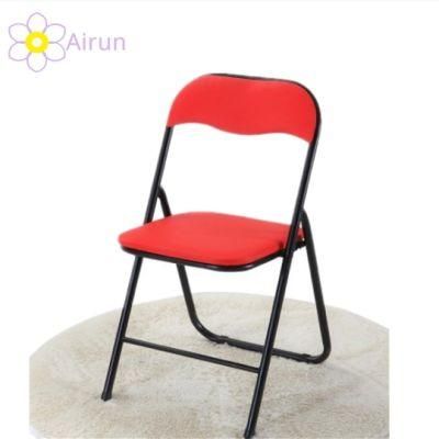 Factory Supply Backrest Home Portable Simple Stool Computer Office Meeting Dormitory Metal Frame PU Cover Folding Dining Chair