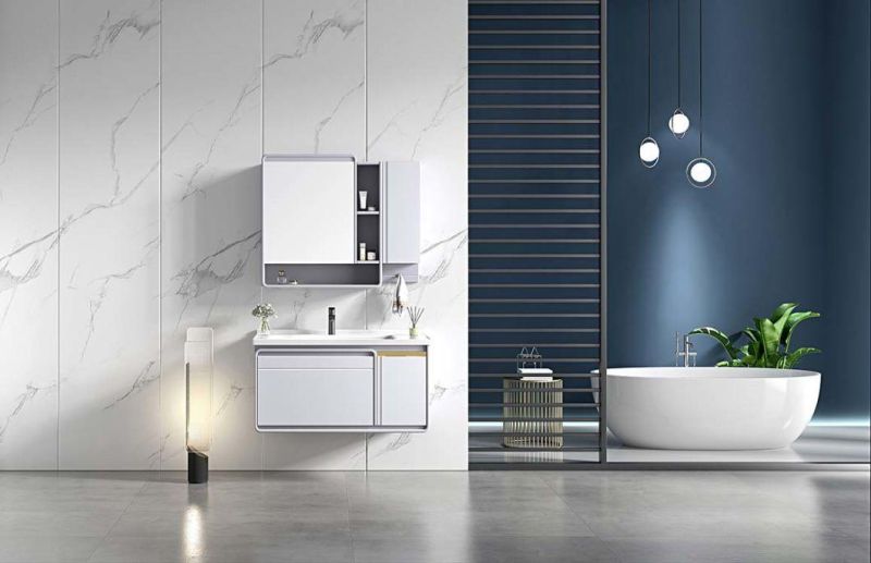 Factory Direct Sale Modern Designs PVC Waterproof Bathroom Cabinet Sinks PVC Bathroom Vanity with Wall Mirror