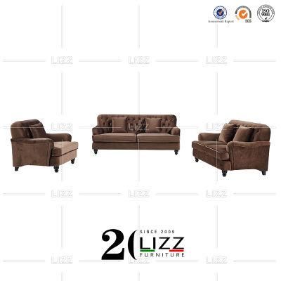 Latest Amercian Style Luxury Chesterfield Couch Loung Lesiure Velvet Fabric Sofa for Office /Hotel