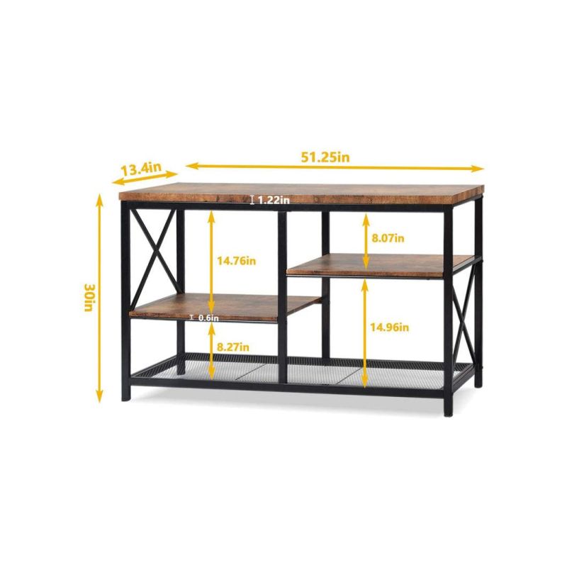 Rustic Console Table Industrial Sofa Table for Entryway 3-Tier X Design Wall Table with Storage