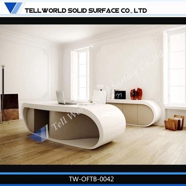 Office Workstation White Table Surface with Wood Cabinet Executive Office Desk (TW-OFTB-0041)