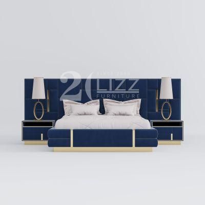 Foshan Home Wood Bedroom Furniture European Luxury Design King Size Room Furniture Modern Fabric Upholstered Bed