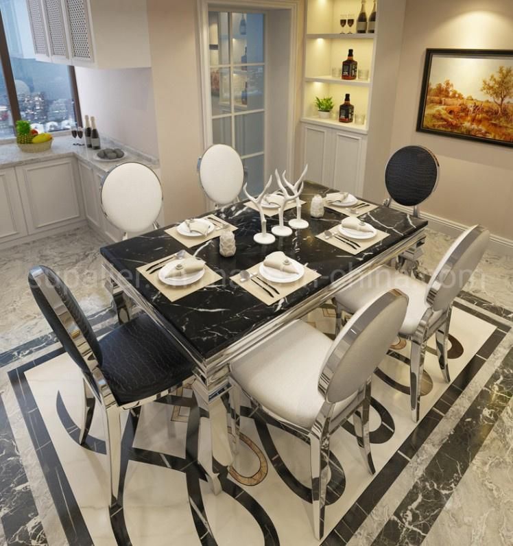 Luxury American Style Villa Hotel or Home Dining Marble Dinner Table with 6 Chair Set