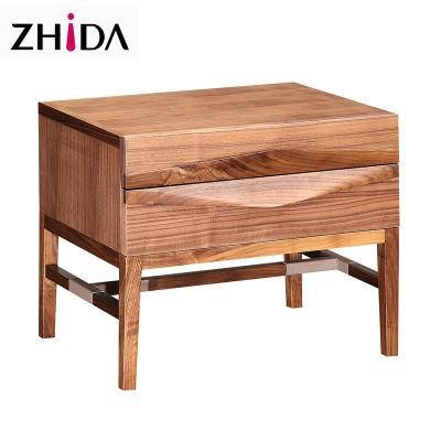 Zhida High Quality Home Furniture Modern Design Bedroom Furniture Bed Side Cabinet Brown Color Solid Wood Square Nightstand with 1 Drawer