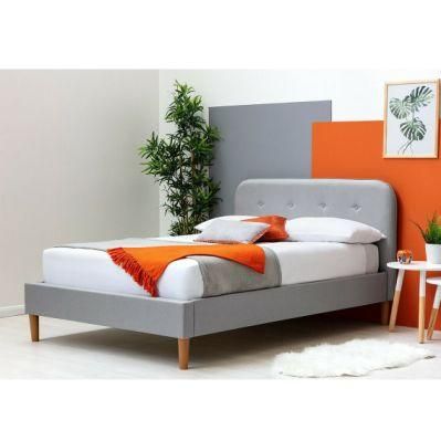 Nordic Style Modern Bedroom Furniture Luxury Double Soft Fabric Bed with Buttons Headboard