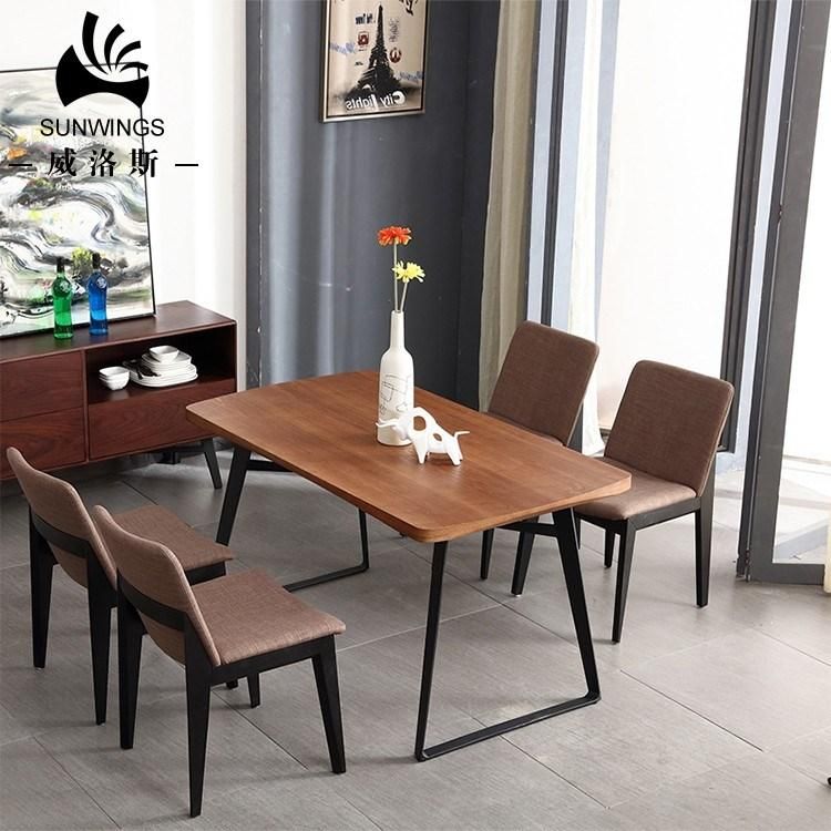 Modern Solid Wood Dining Table in Metal Frame