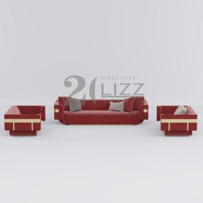 Gold Metal Feet Contemporary Luxury Living Room Home Furniture European Leisure Red Velvet Fabric Sofa