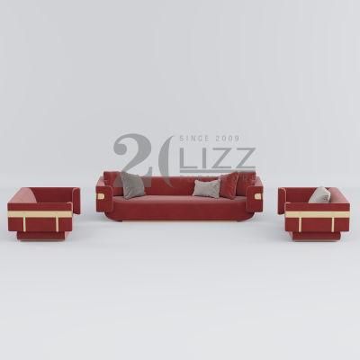 Gold Metal Feet Contemporary Luxury Living Room Home Furniture European Leisure Red Velvet Fabric Sofa